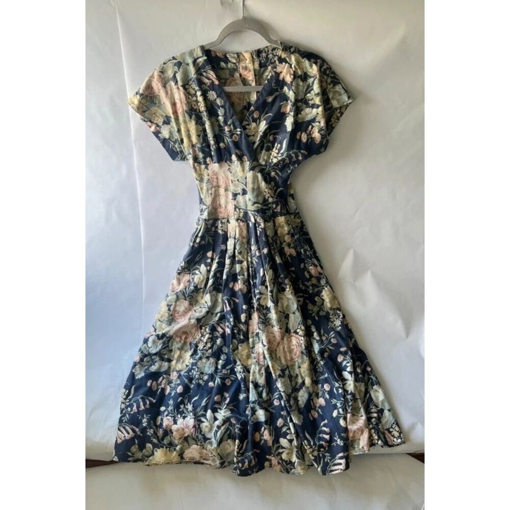 Vintage R.E.O. Originals Navy Floral Midi Dress Size 6 Made in USA
